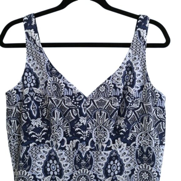 Talbots Silk Floral Print V-Neck Midi Fit-N-Flare Dress Lined Back Zip Size 12 - Picture 2 of 5